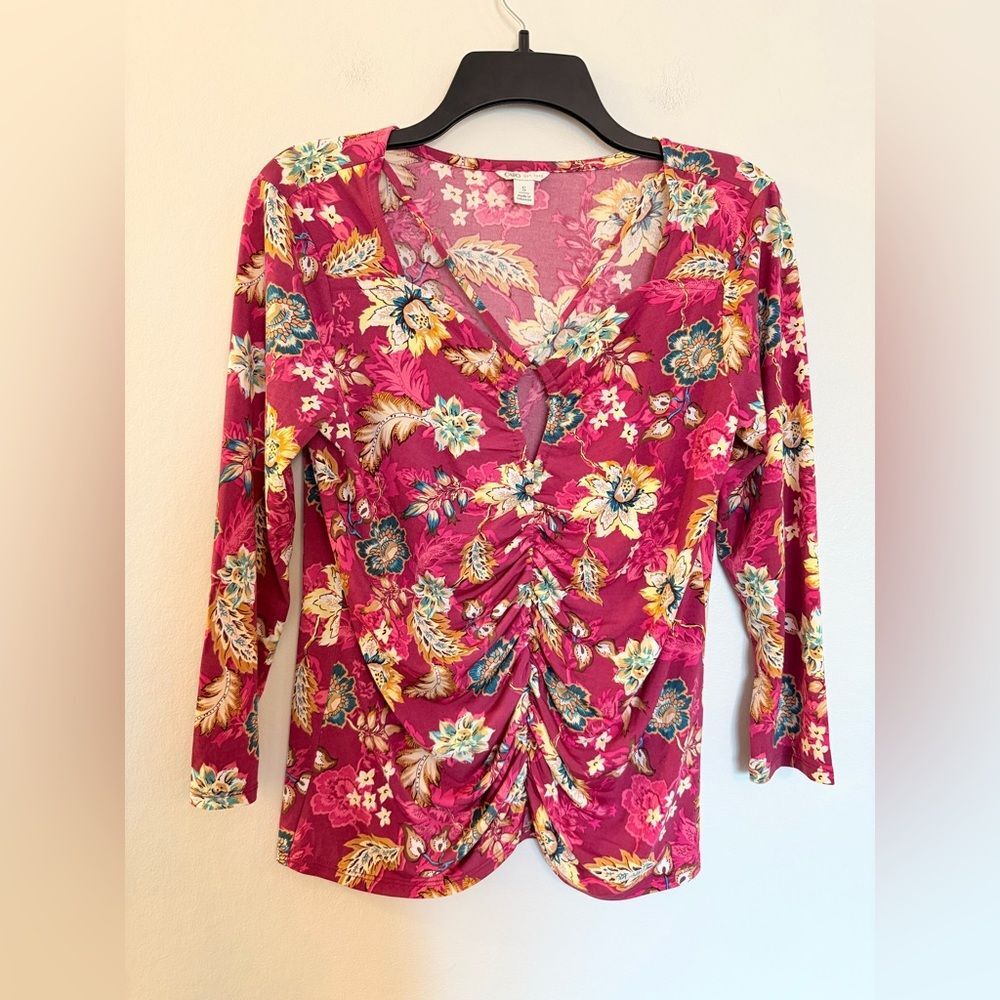 Cato Floral Cut Out Ruched Front Top - Womens size Small